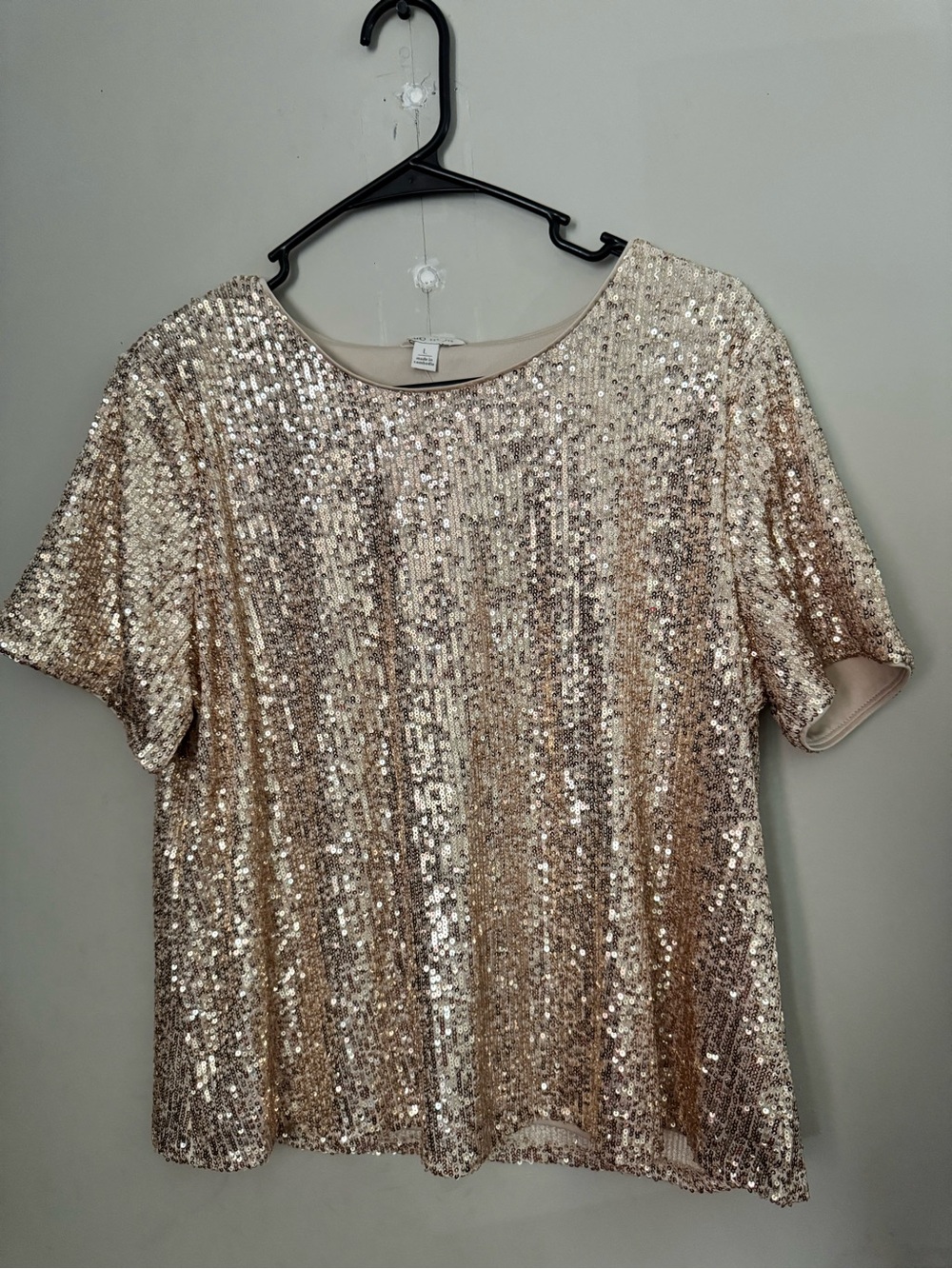 Sequin Short Sleeve Top in Champagne